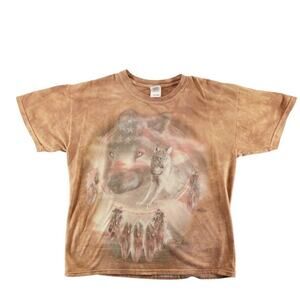 Vintage Wolf Dreamcatcher Tee (Brown Tie-Dye) – Size L